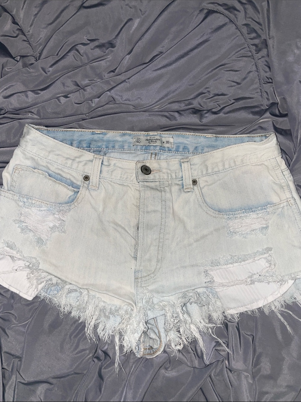 Abercrombie & Fitch Pale Blue Distressed Denim Shorts